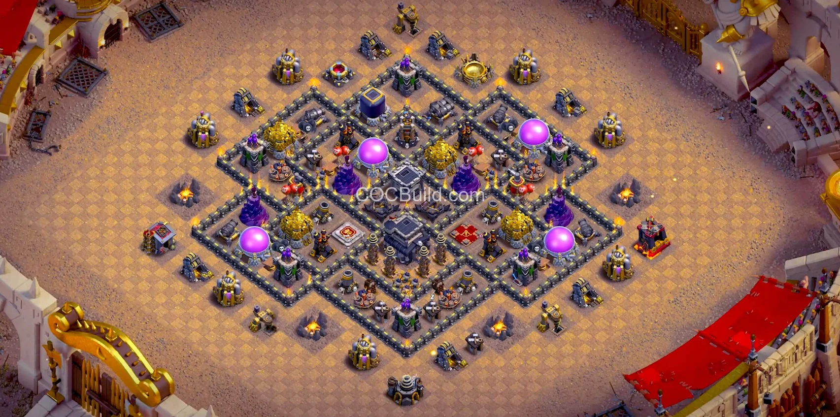 TH9 Hôtel de ville 9 - Disposition de la base de guerre base layout