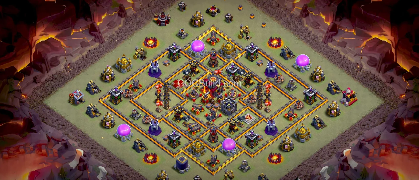 TH10 Hôtel de ville 10 - Disposition de la base de guerre base layout