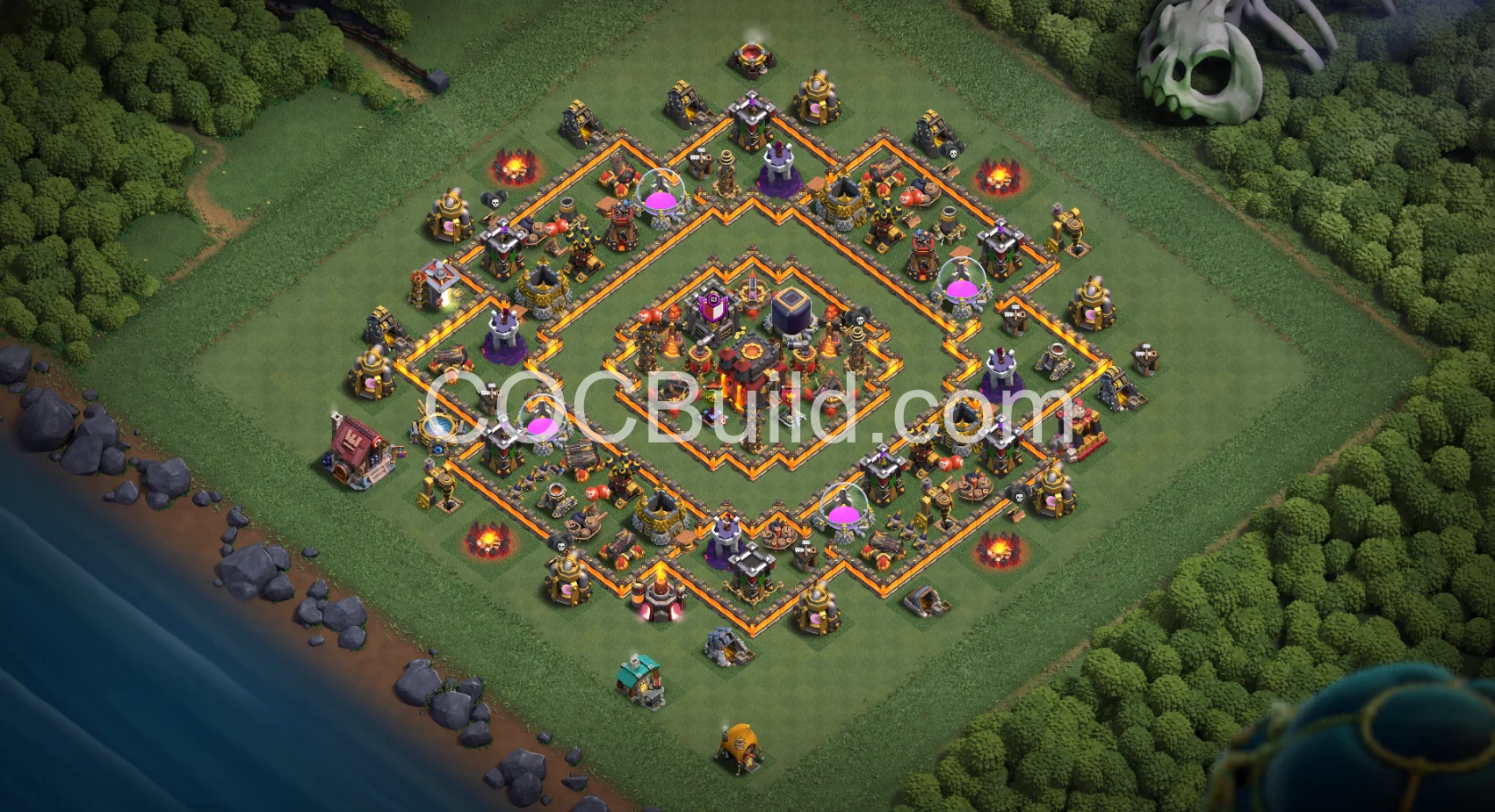Top Base TH10 with Link, Hybrid - Defence Plan - Clash of Clans